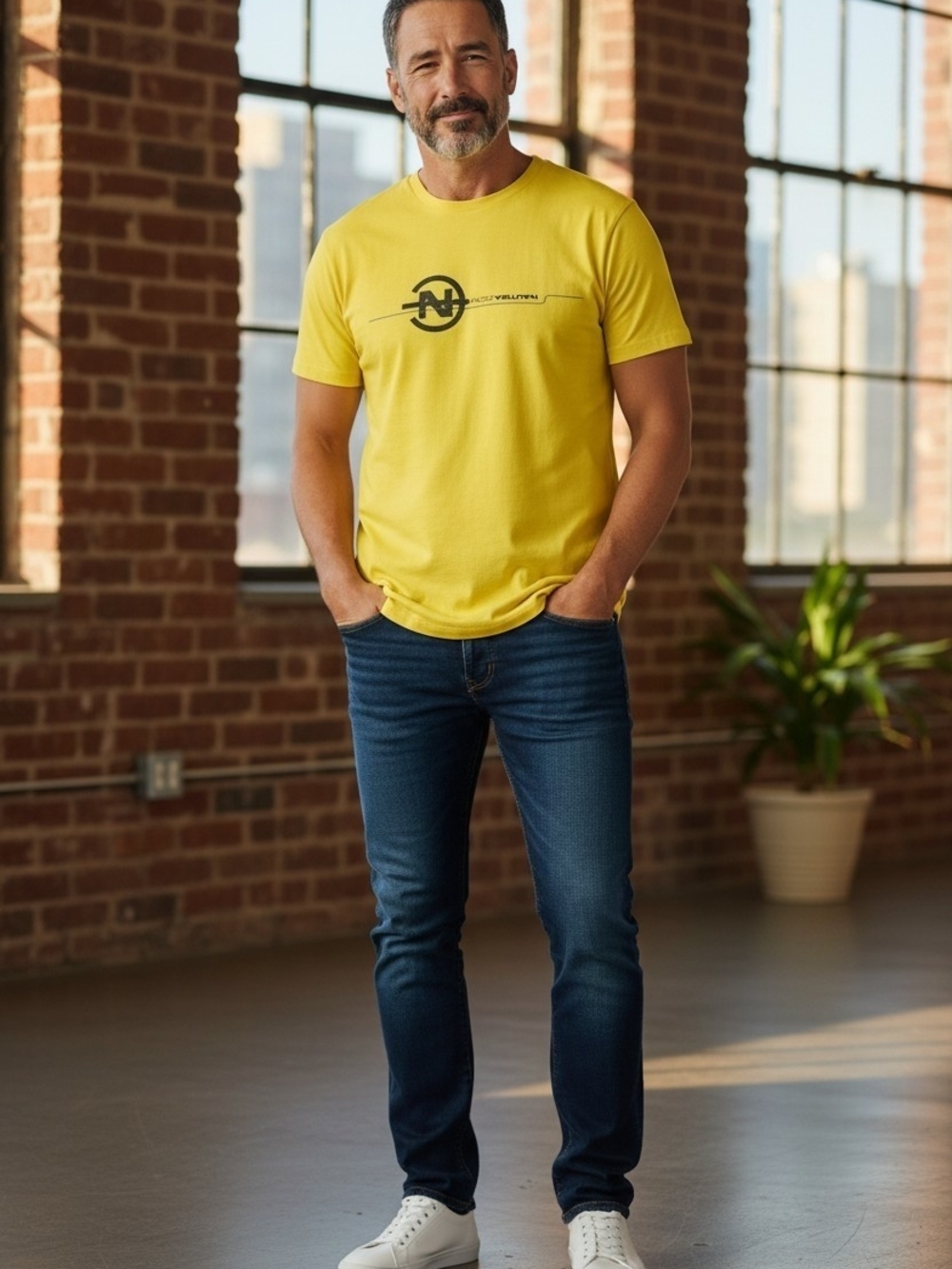 Nautica Competition Size L Men's Yellow Logo Graphic Shirt Sleeved Tee